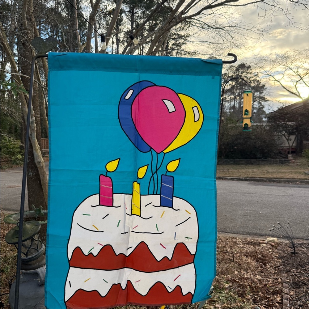 Colorful Birthday Cake vintage Garden Flag